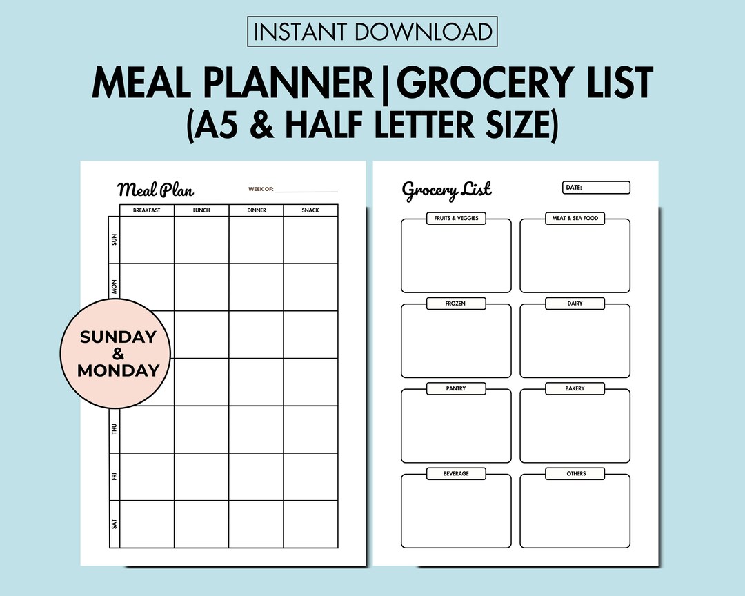 Weekly Meal Planner Printable Weekly Food Journal PDF Menu Plan, Family ...