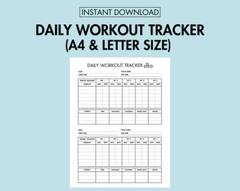 Tracker di allenamento giornaliero Registro di esercizi giornalieri stampabile PDF Diario di fitness Pianificatore di allenamento Registro di allenamento in palestra Sfida di fitness Salute e fitness
