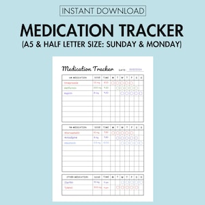 Medication Tracker Printable Daily Medication Log PDF Medication Schedule Printable Pill Tracker A5 Health Planner PDF A5 Journal Page