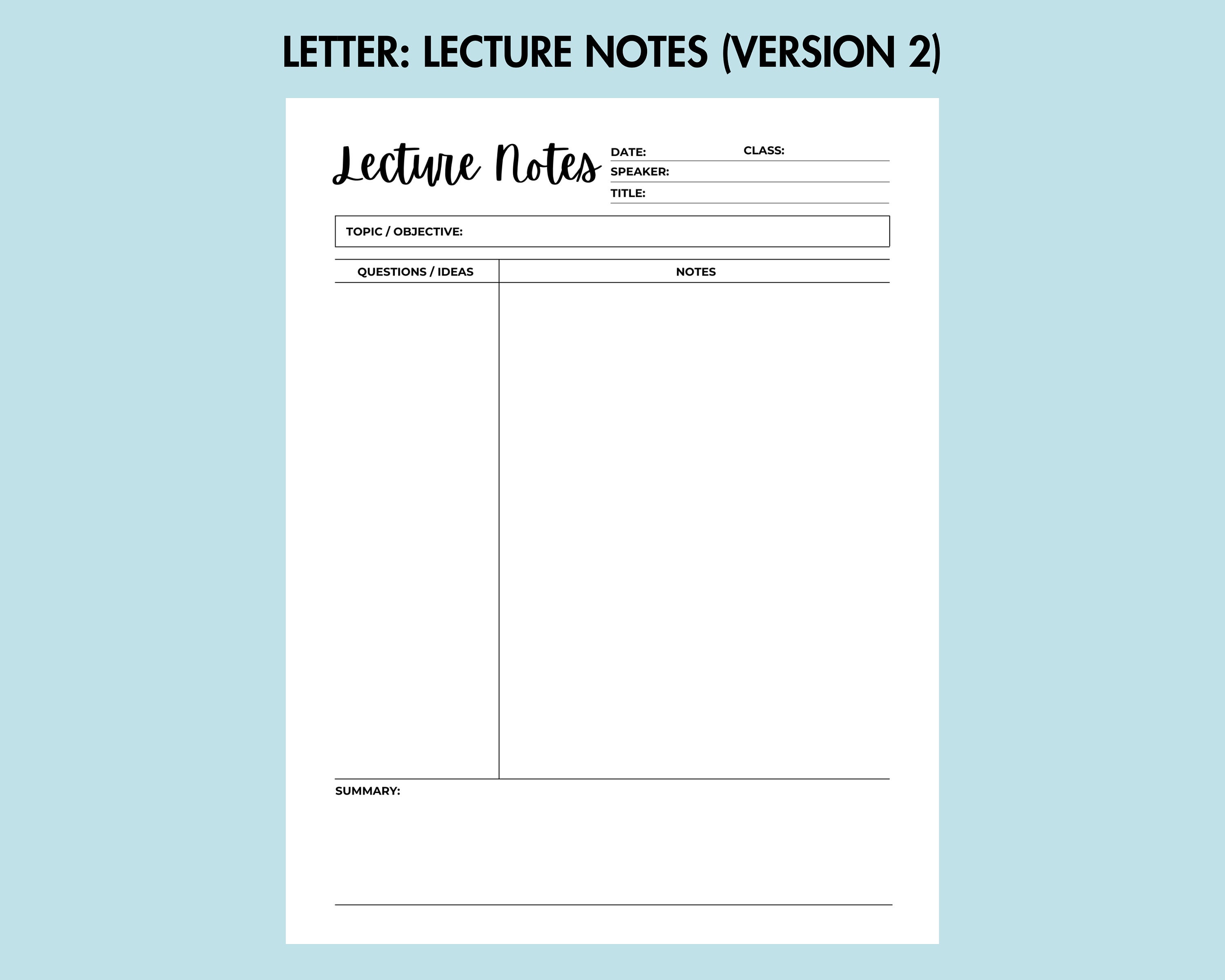 Lecture Note Printable Student Note Taking Paper for Student Lined ...