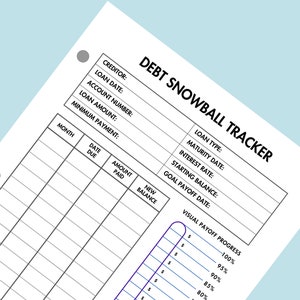 Peut inclure: Une feuille de calcul imprimable de suivi de la m&eacute;thode de la boule de neige pour les dettes, avec des sections pour le cr&eacute;ancier, la date du pr&ecirc;t, le num&eacute;ro de compte, le montant du pr&ecirc;t, le paiement minimum, le type de pr&ecirc;t, la date d'&eacute;ch&eacute;ance, le taux d'int&eacute;r&ecirc;t, le solde initial et la date de remboursement final. La feuille de calcul comprend &eacute;galement une barre de progression visuelle du remboursement.