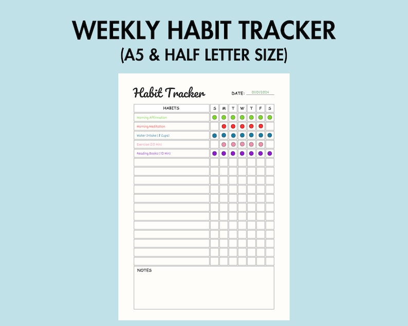 Weekly Habit Tracker Printable Habit Challenge PDF Daily Routine ...