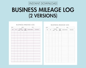 Business Mileage Log Book PDF Printable Vehicle Mileage Log Book for Business and Personal Use, Automobile Mileage Tracker Instant Download
