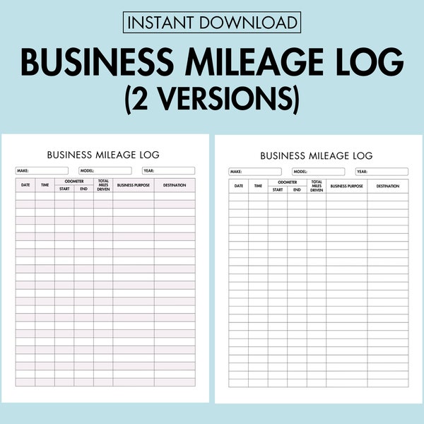 Business Mileage Log Book Printable, Vehicle Mileage Log Book for Business and Personal Use, Automobile Mileage Tracker Instant Download