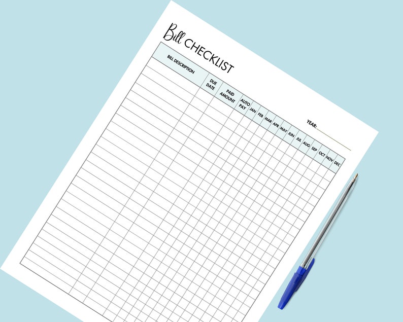 Bill Payment Tracker Printable Bill Checklist Organizer PDF, Personal ...