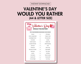 Valentine Would You Rather Game Printable Valentine Day Party Game Instant Download Valentine Couple Game Valentine Fun Activity Game PDF