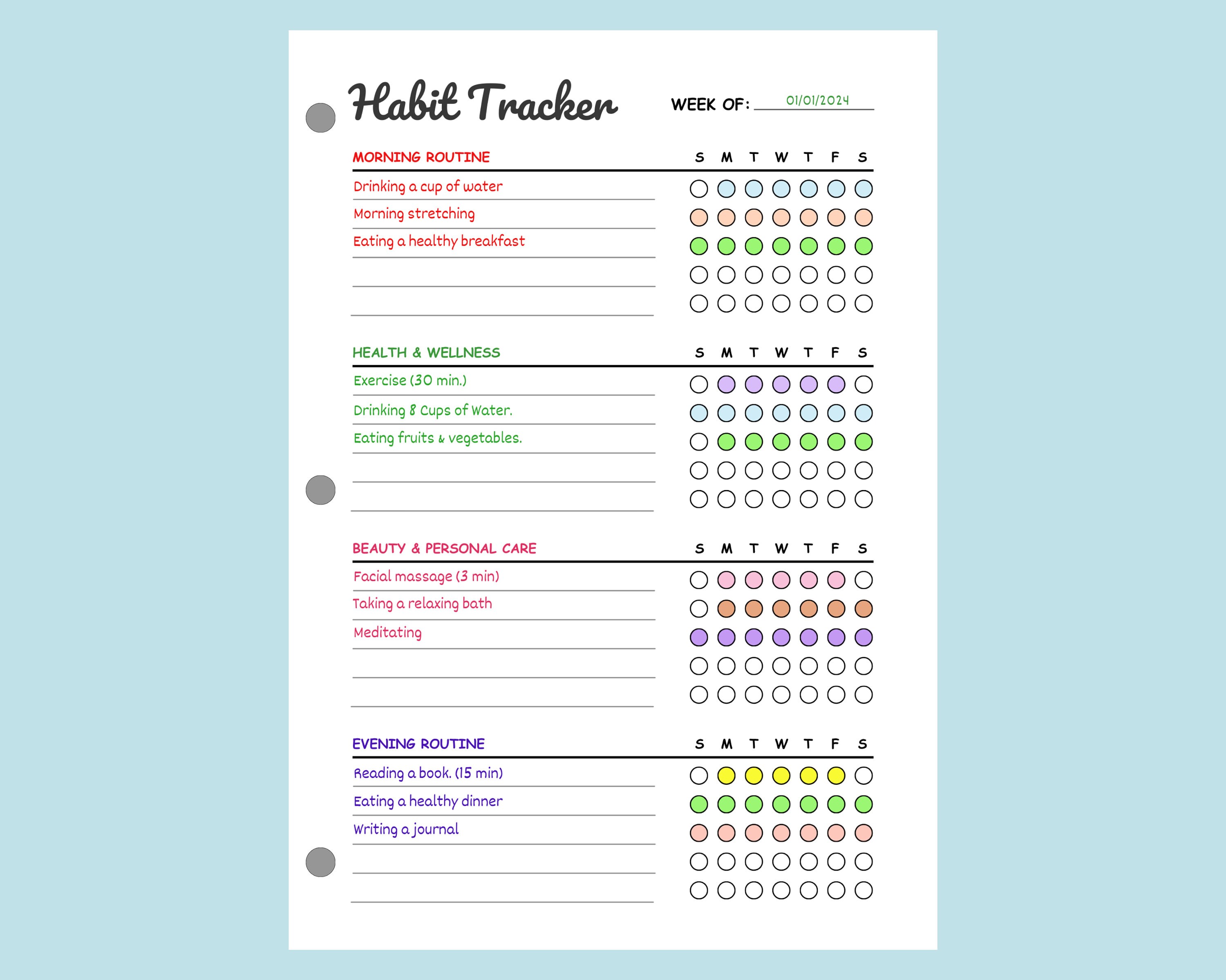 Weekly Habit Tracker for Self Care and Wellness Printable Weekly ...