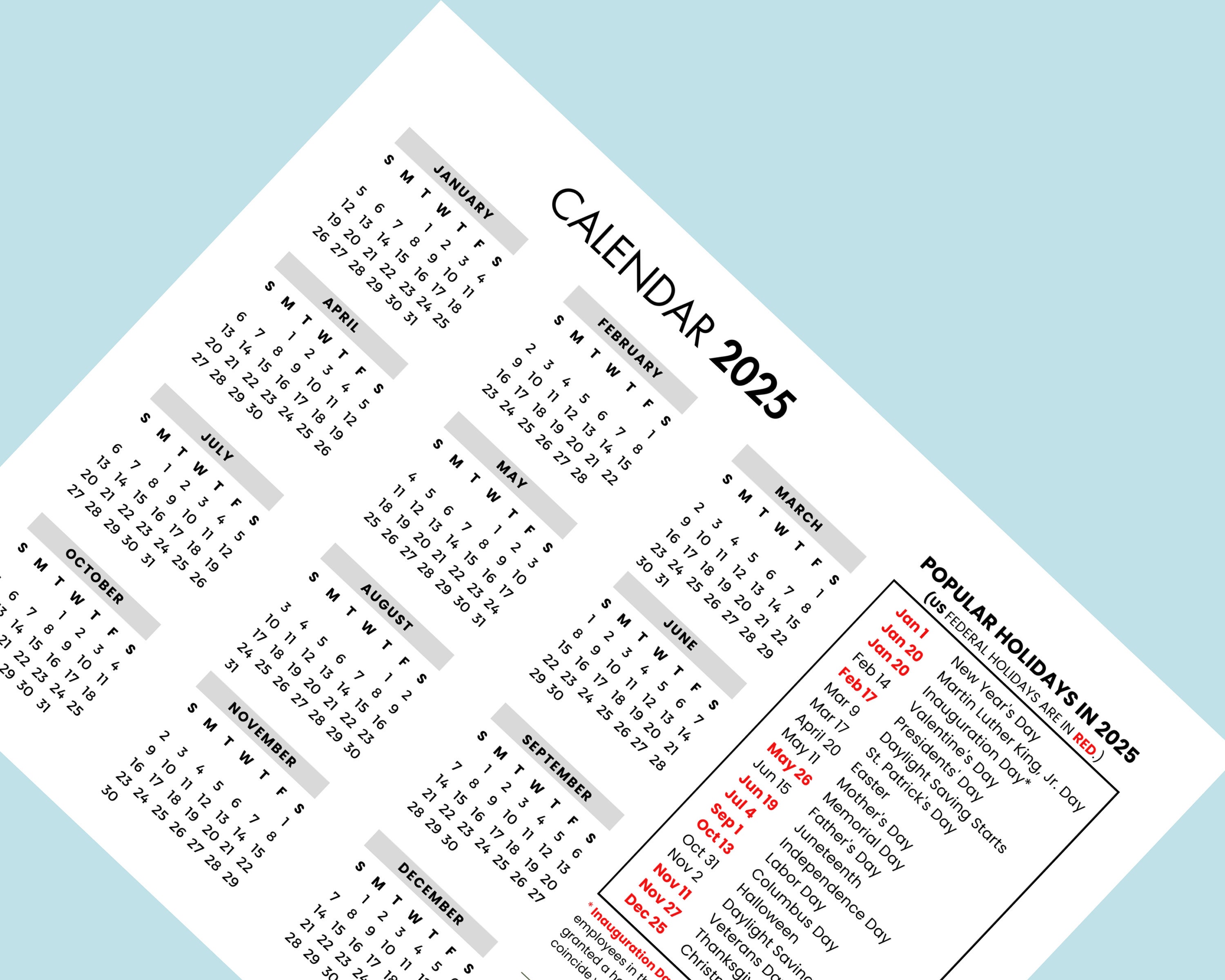 2025 Yearly Calendar With Holidays, 2025 Yearly Overview, 07/18/2023