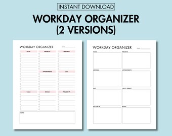 Workday Organizer PDF Printable Daily Workday Planner Work To Do List, Work From Home Planner Printable Office Work Schedule Organizer