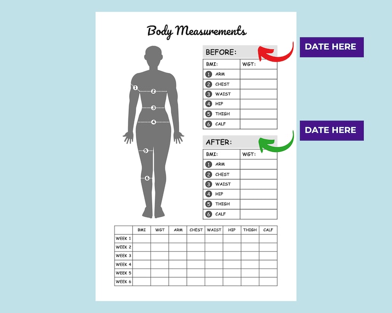 Body Measurement Tracker Printable Body Measure Log Body Goals Tracker
