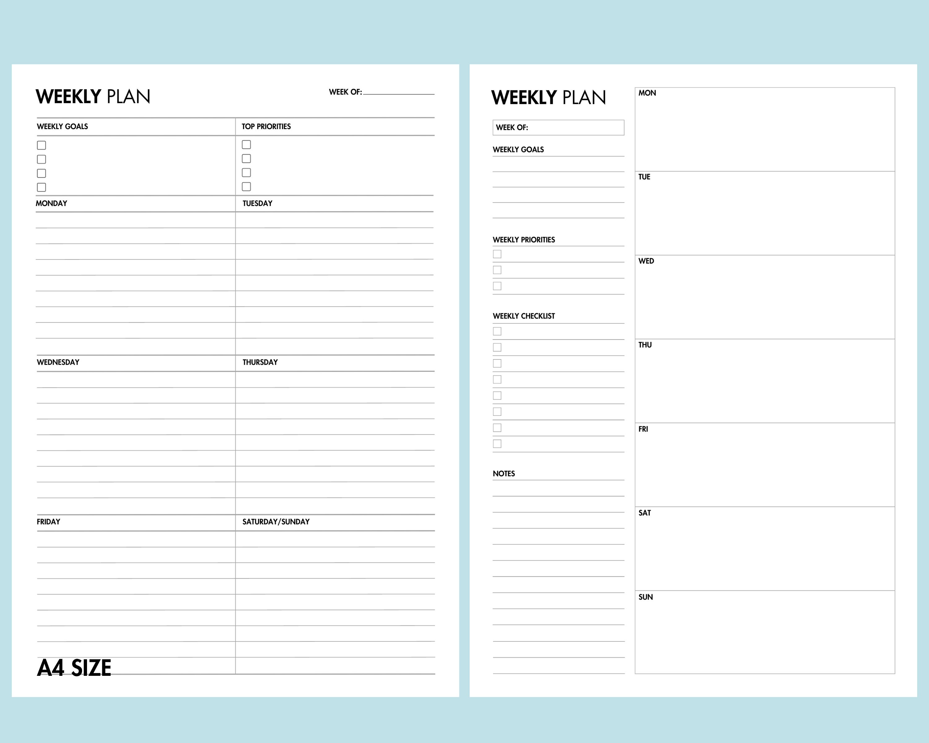 Weekly Planner Undated Printable Notes Page Printable Instant - Etsy