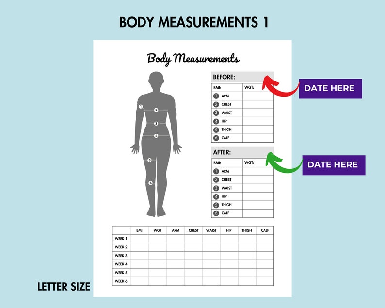 Body Measurement Tracker Printable Monthly Weight Loss Chart PDF Weight ...