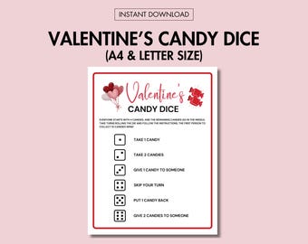 Valentine Candy Dice Game Printable Valentine Party Game Instant Download Valentine Couple Game Valentine Family Activity Printable Game