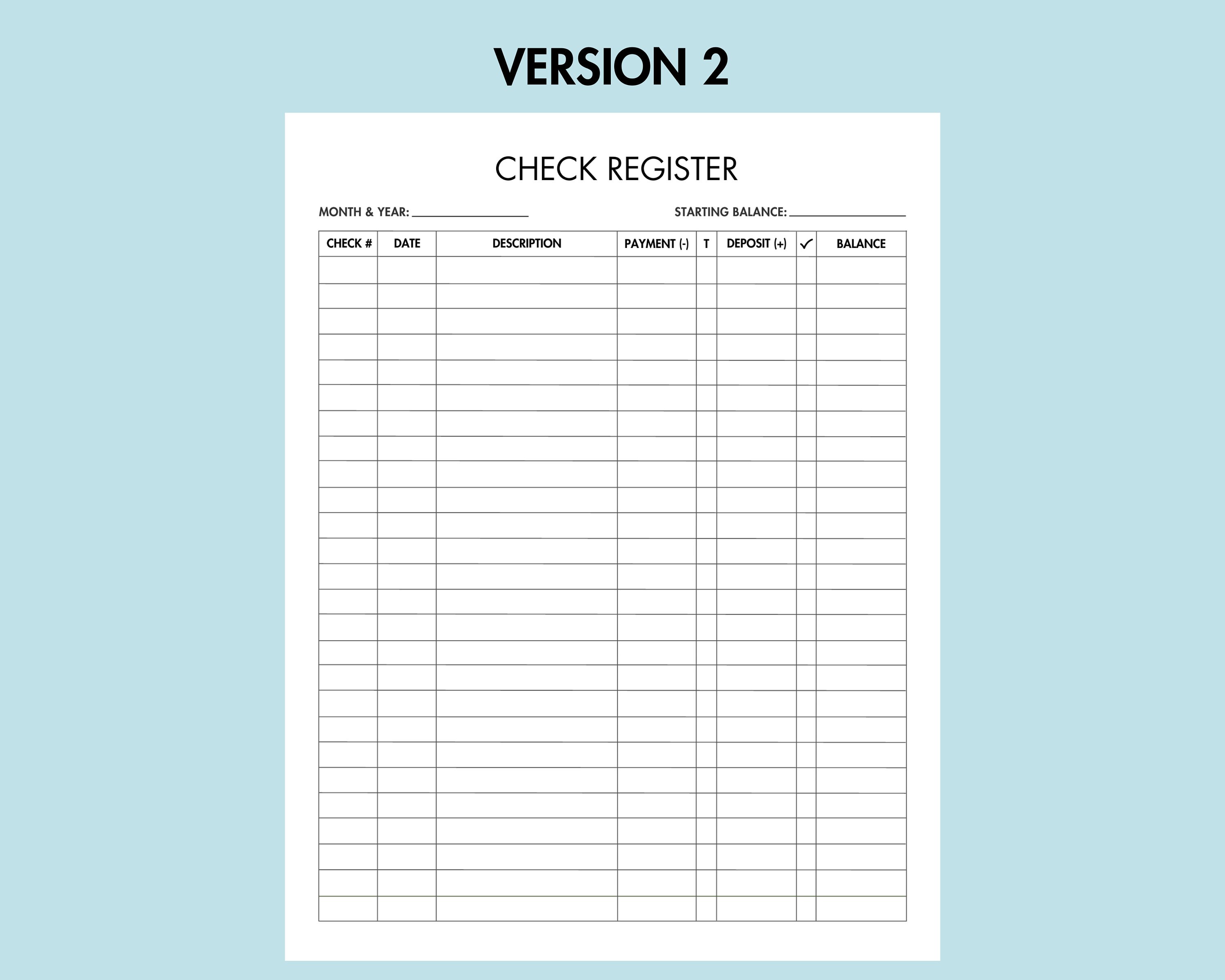 Check Register Printable for Personal Checking Account and Small ...