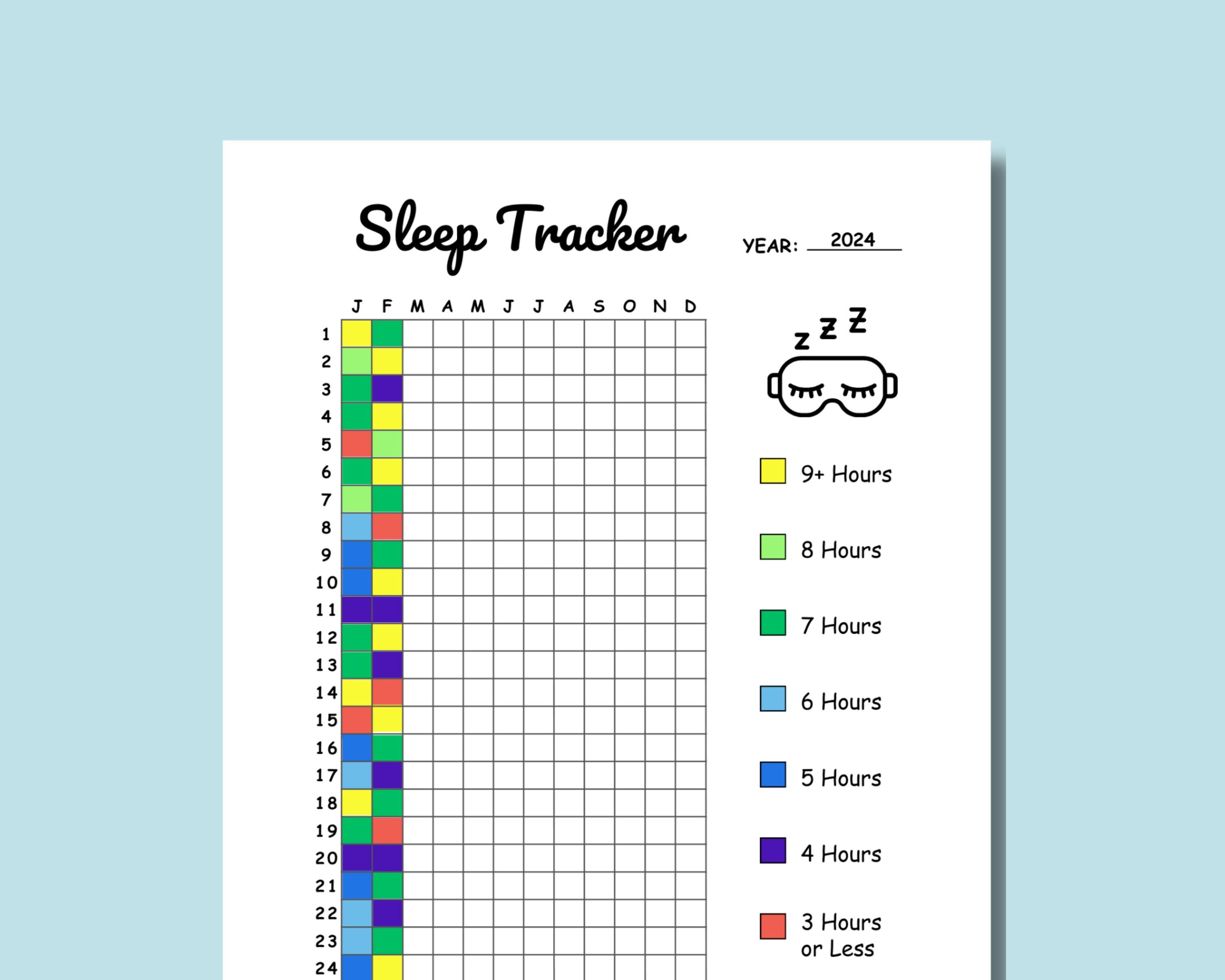 Sleep Tracker Printable Journal Page Daily Yearly Sleep Chart PDF Sleep ...