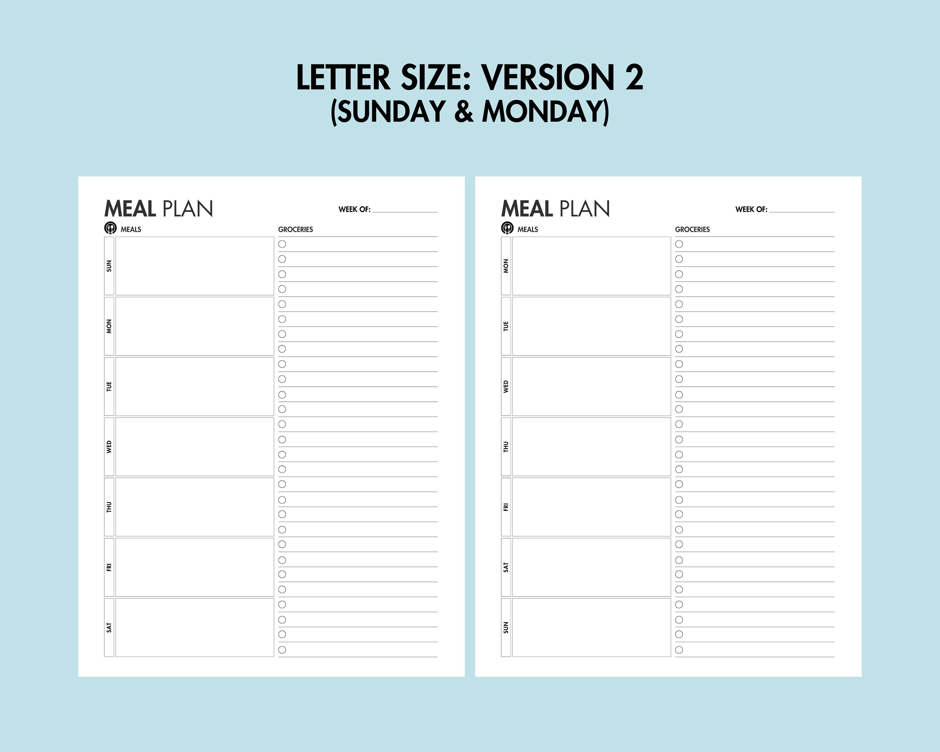 Meal Planner Printable Weekly Food Journal Weekly Meal Tracker ...