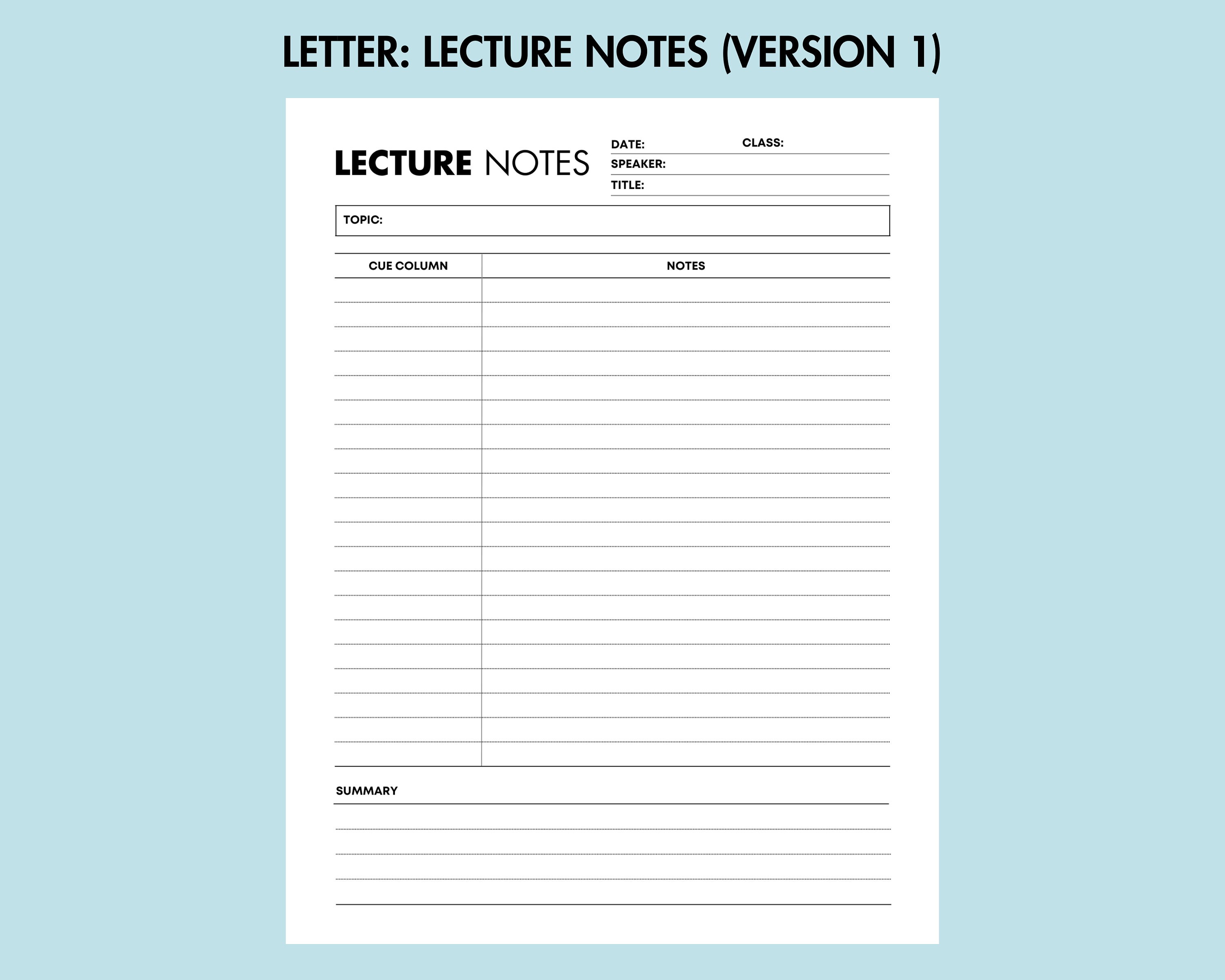 Lecture Note Printable Student Note Taking Paper for Student Lined ...