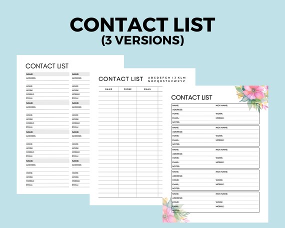 Contact List Organizer Printable Address Book Page PDF Phone Number List Tracker, Friend Contact  Information Printable Emergency Contact