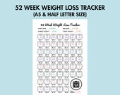 Weight Loss Tracker Printable, Weightloss Challenge, Weekly Body Measurement PDF, 52 Week Weight Tracker, A5 Health and Wellness