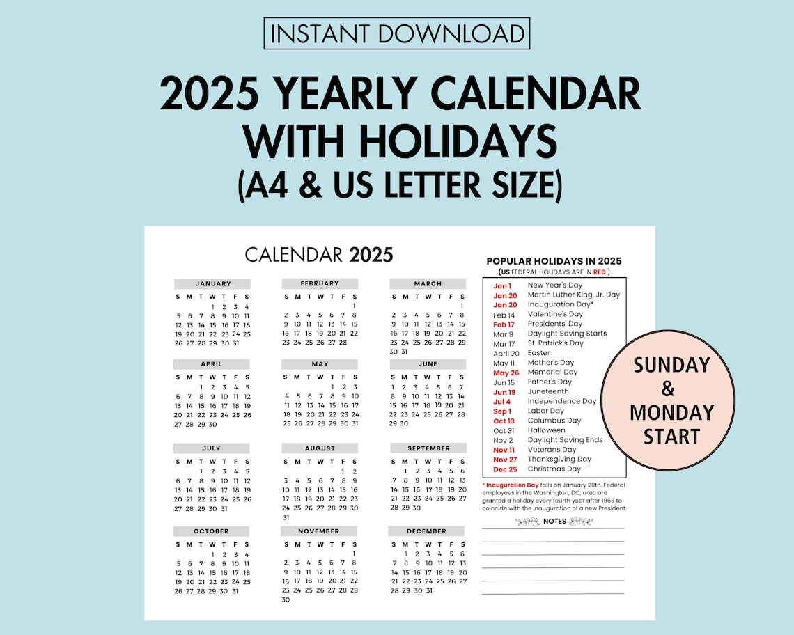  2025 Jahreskalender mit Feiertagen 2025 Jahresübersicht, 2025 Jahr auf Illustration 