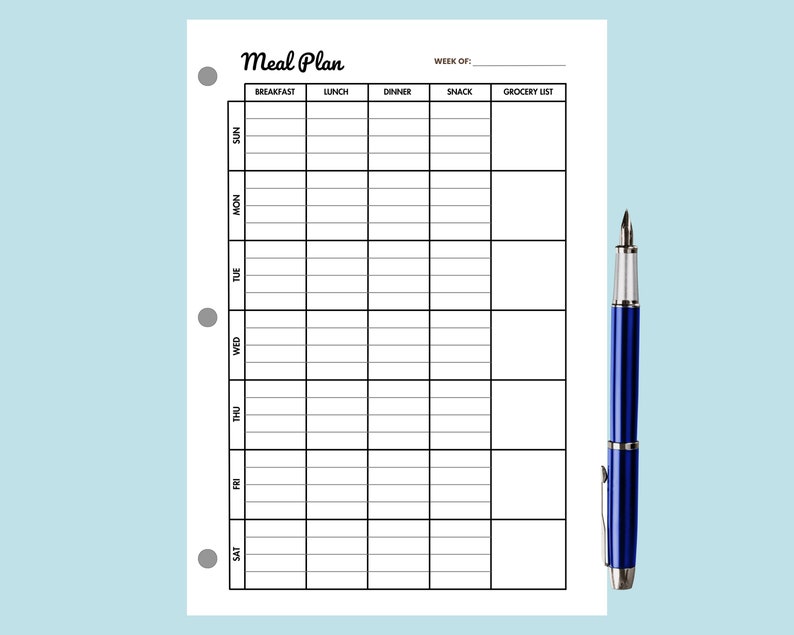 Meal Planner Printable Weekly Food Journal PDF Food Diary, Weekly Meal ...