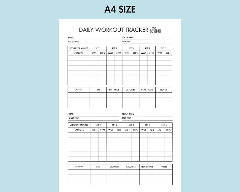 Daily Workout Tracker Printable Daily Exercise Log PDF Fitness Journal