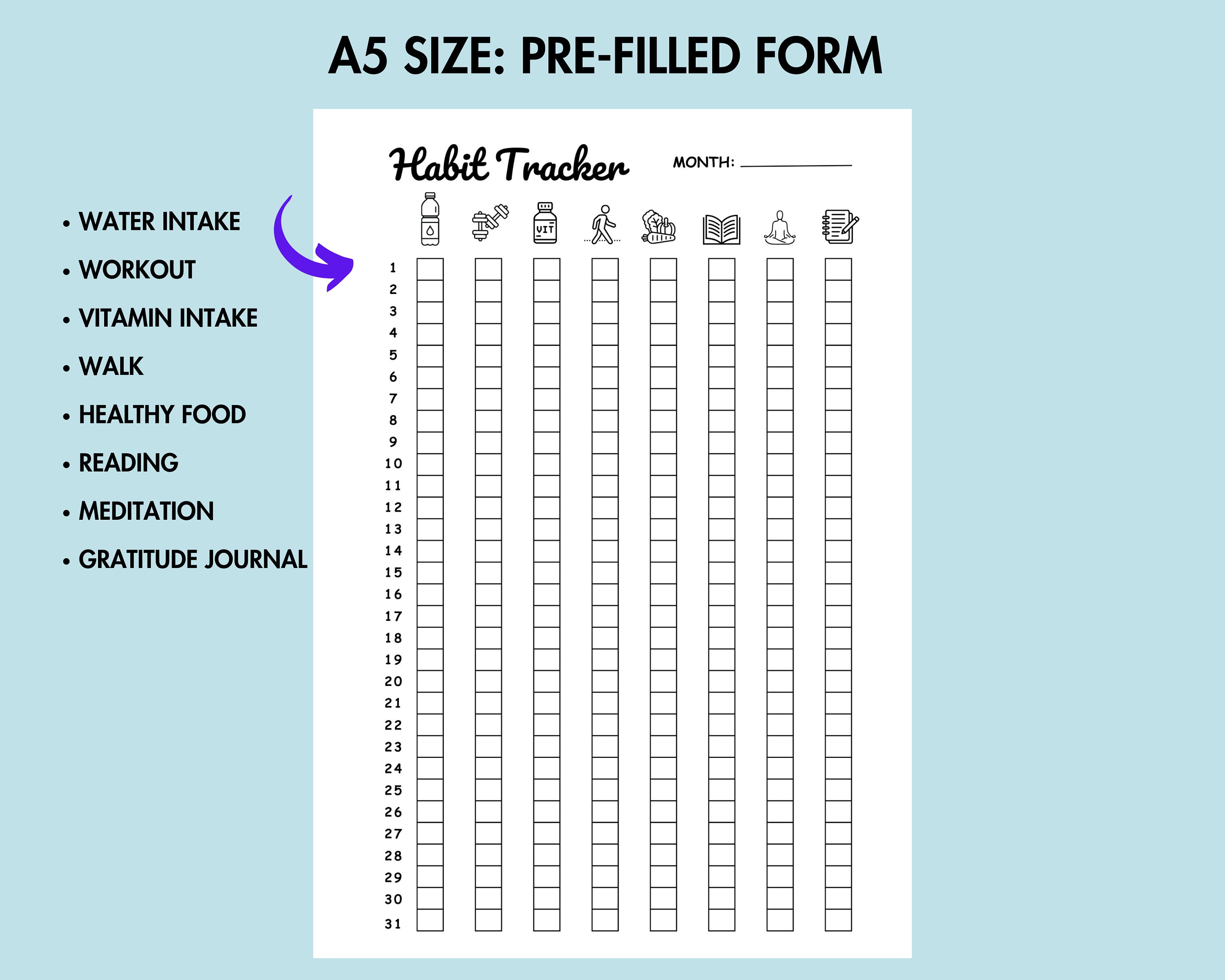 Daily Routine Habit Tracker Printable Fitness Wellness and Personal ...
