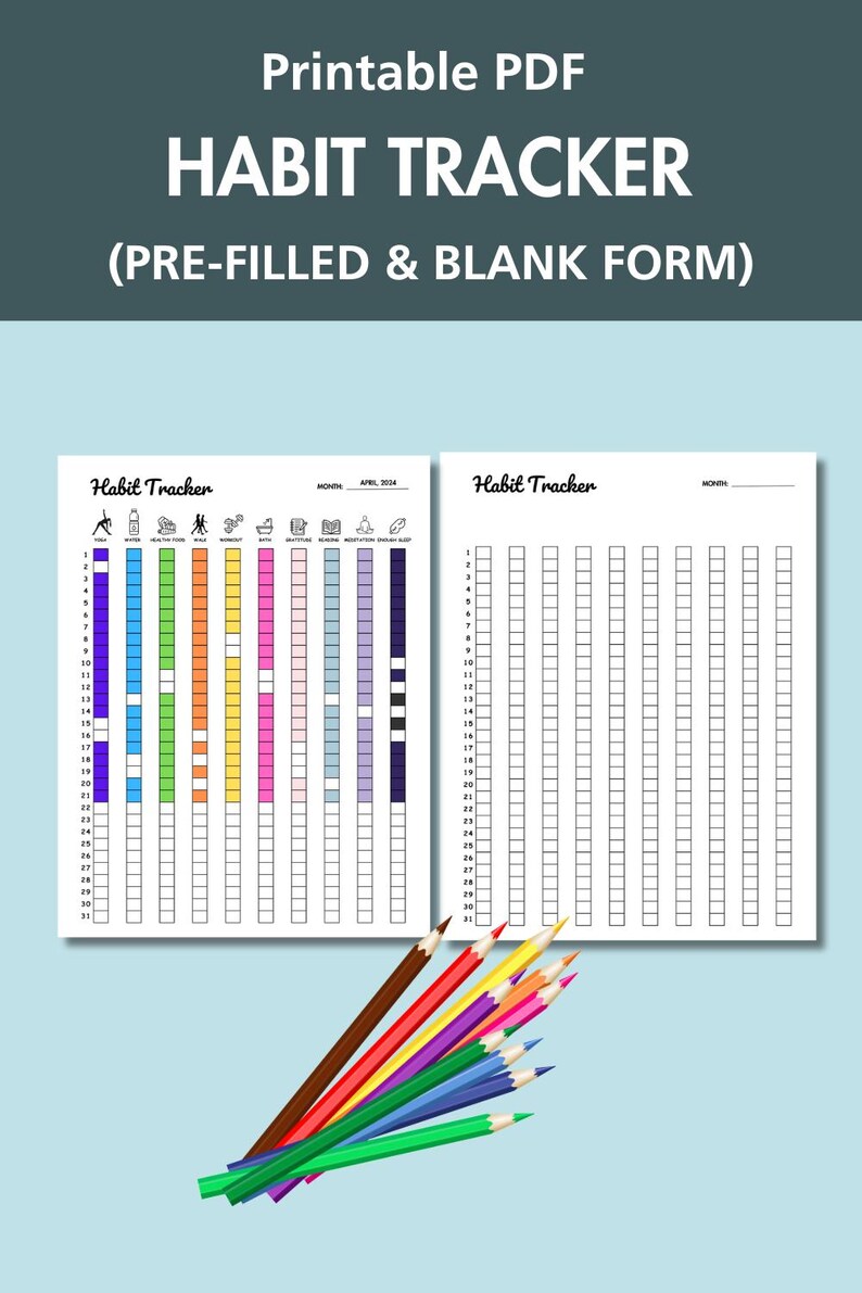 Habit Tracker Printable Daily Monthly Habit Challenge PDF Daily Routine ...