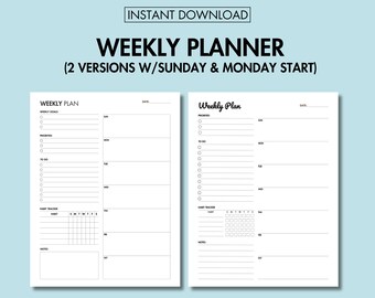 Weekly Planner Undated Printable Weekly Work Schedule Planner, Weekly To Do List Planner Weekly Habit Tracker Weekly Productivity Planner