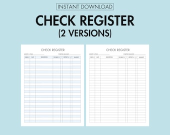 Check Register Printable for Personal Checking account and Small Business, Bank Account Log PDF Income and Expense Tracker Check Transaction