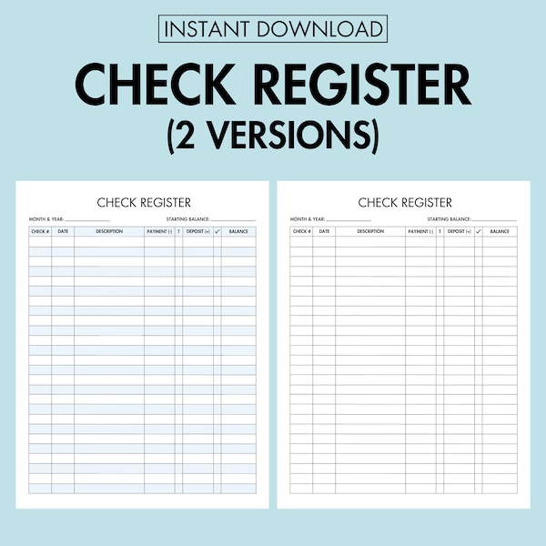 Check Register Printable for Personal Check Book And Small Business Instant Download, Income And Expense Tracker, Check Transaction Tracker