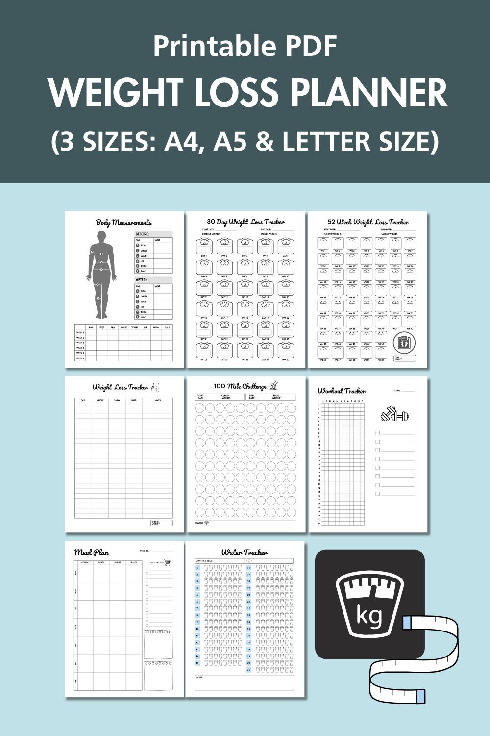 Weight Loss Tracker Printable Body Measurement Log Weight Management ...