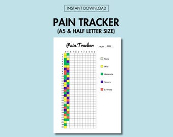 Pain Tracker Printable Journal Page Daily Yearly Pain Log Pain Monitoring Symptom Tracker Health Planner Medical Log Printable Pain Chart