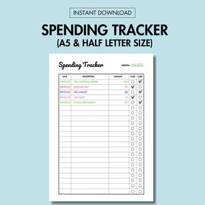 Spending Tracker Printable Minimalist Spending Log for Budgeting, Family Spending and Budget Planner PDF Expense Tracker A5 Journal Page