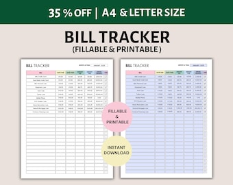 Bill Tracker Printable Bill Payment Tracker Fillable Debt Payment Tracker Monthly Bill Planner Personal Finance Tracker PDF Expense Tracker