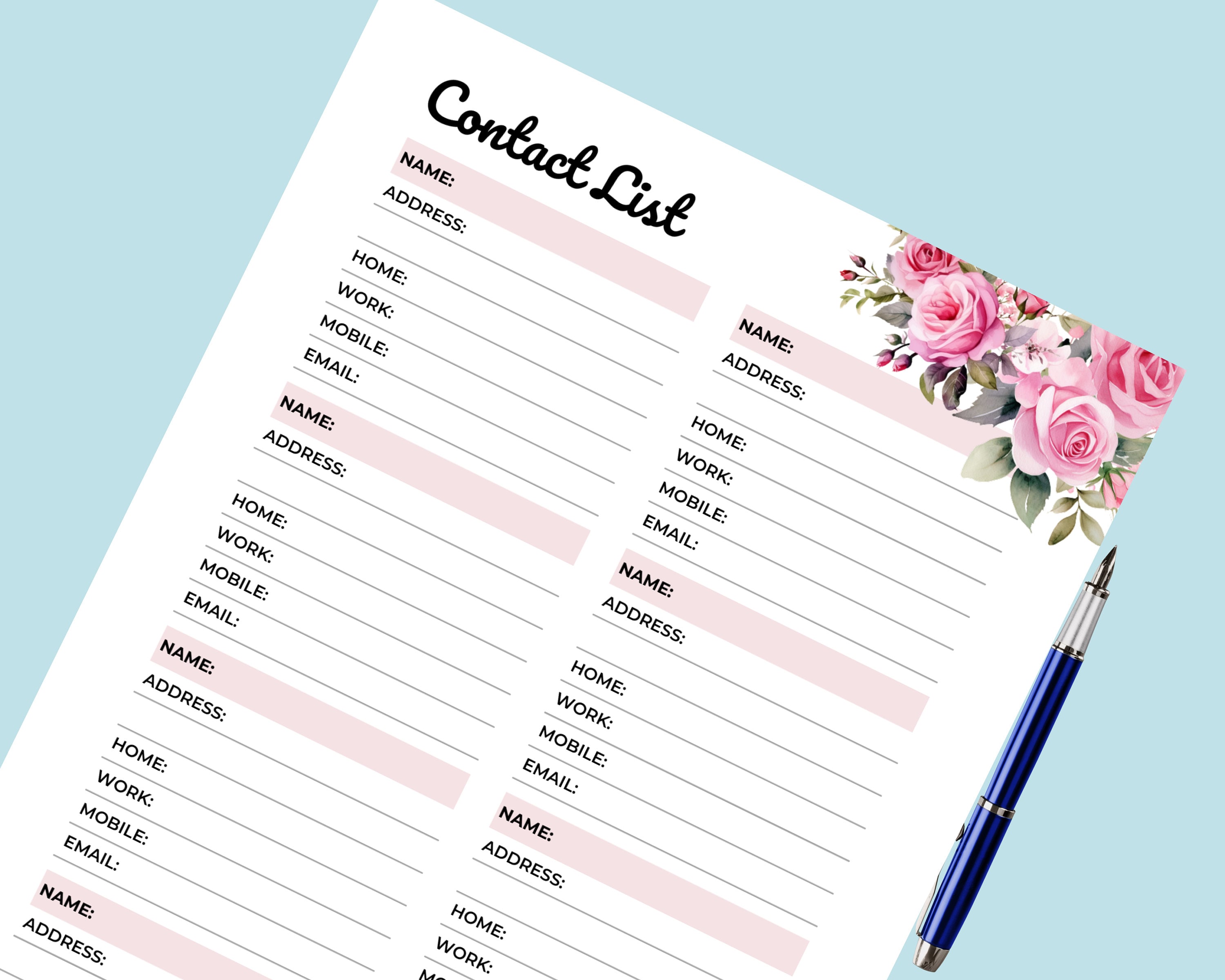 Contact List Printable Contact Organizer Address Book Pages, A5 Planner ...