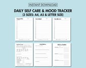 Daily Self Care Tracker Printable Mood Tracker Journal with Journal Prompt, Daily Gratitude Journal Mental Health Planner Daily Reflection