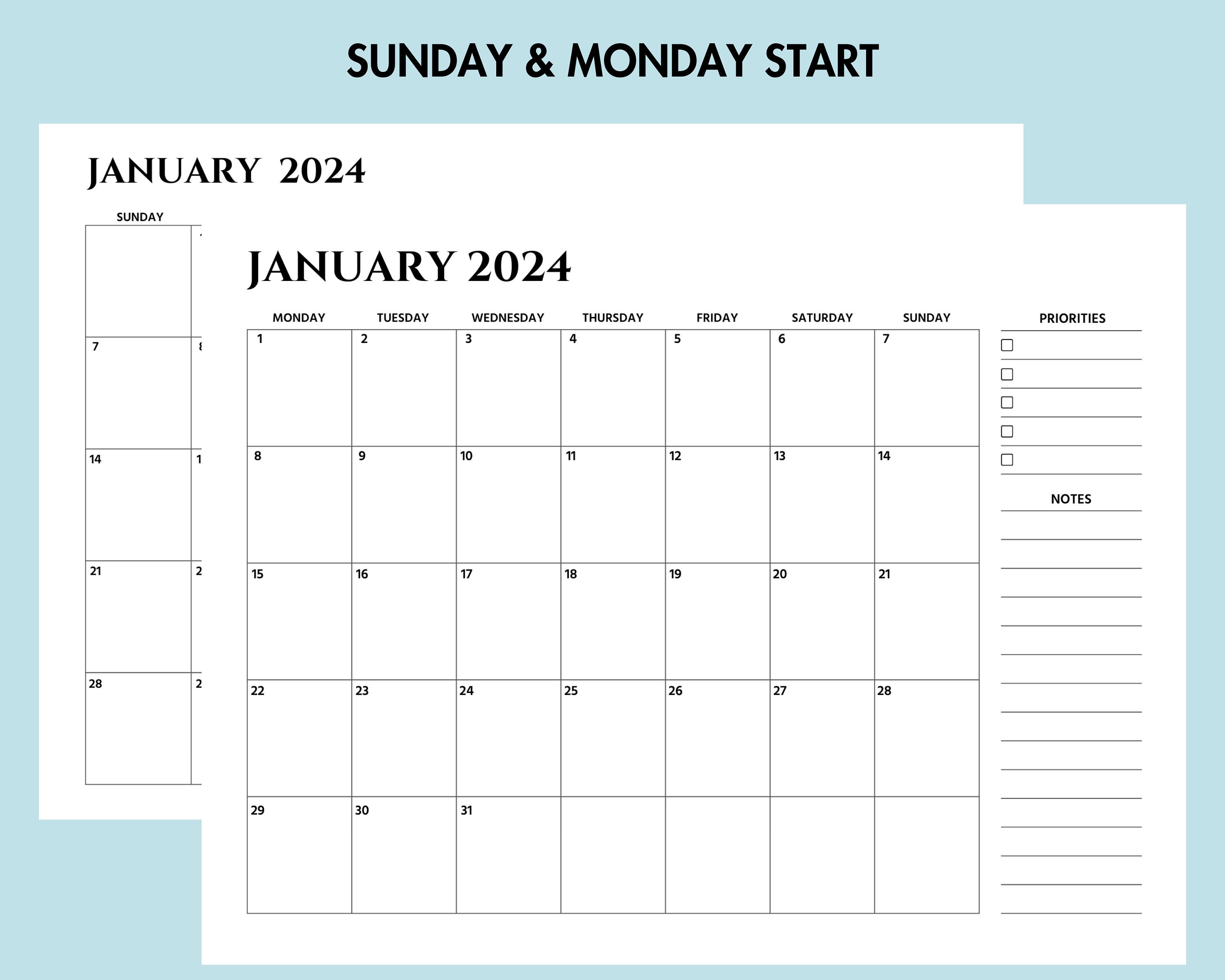 Monthly Calendar Planner 2024 Minimalist Calendar Instant Download