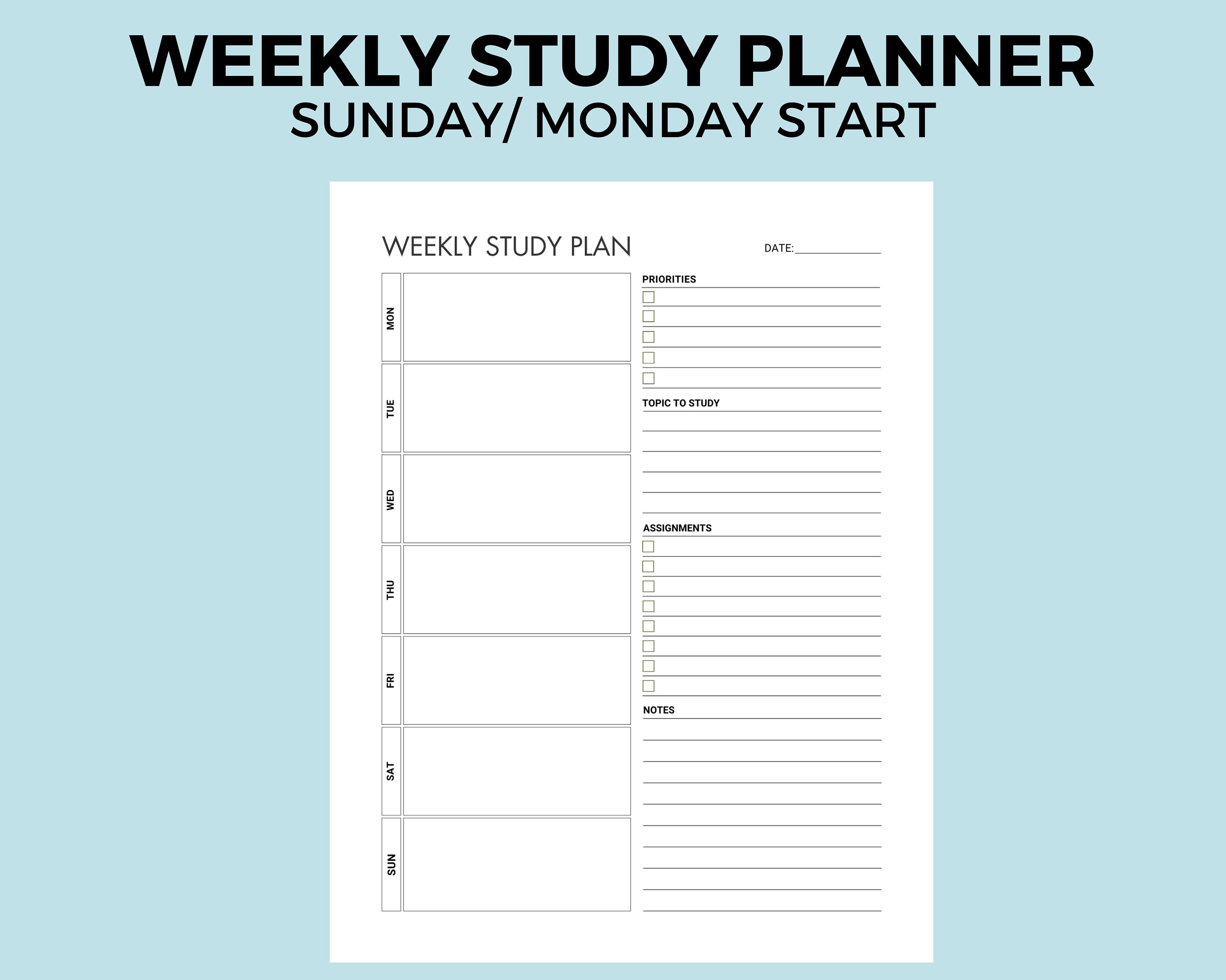 Study Planner Printable Instant Download Academic Planner for - Etsy