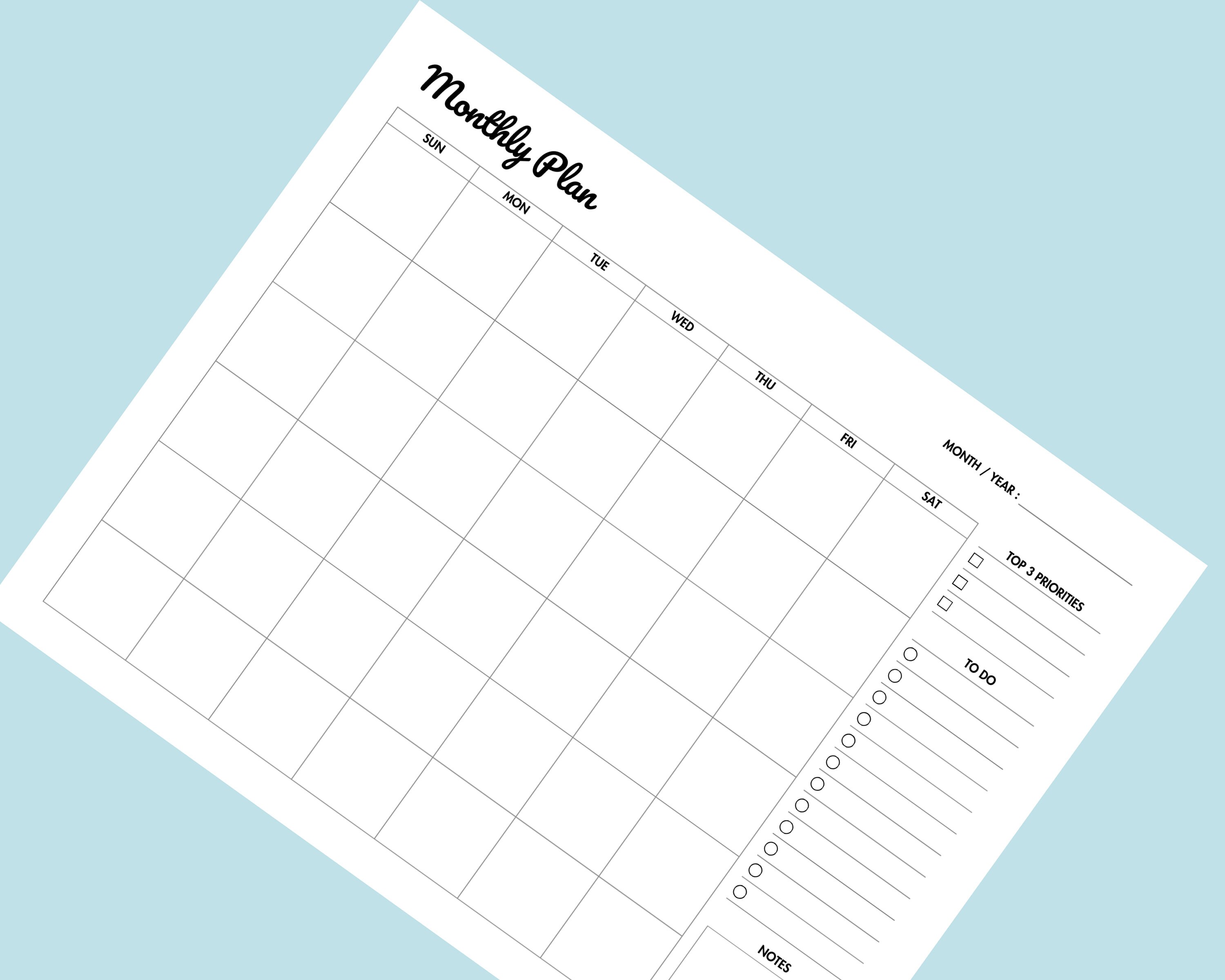 Monthly Planner Undated Printable Blank Monthly Calendar PDF, Month at ...