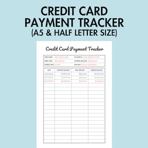 Seguimiento de pagos de tarjetas de crédito para finanzas personales Seguimiento de pagos de facturas de tarjetas de crédito descargable Seguimiento de pagos de deudas imprimible PDF Páginas de diario A5