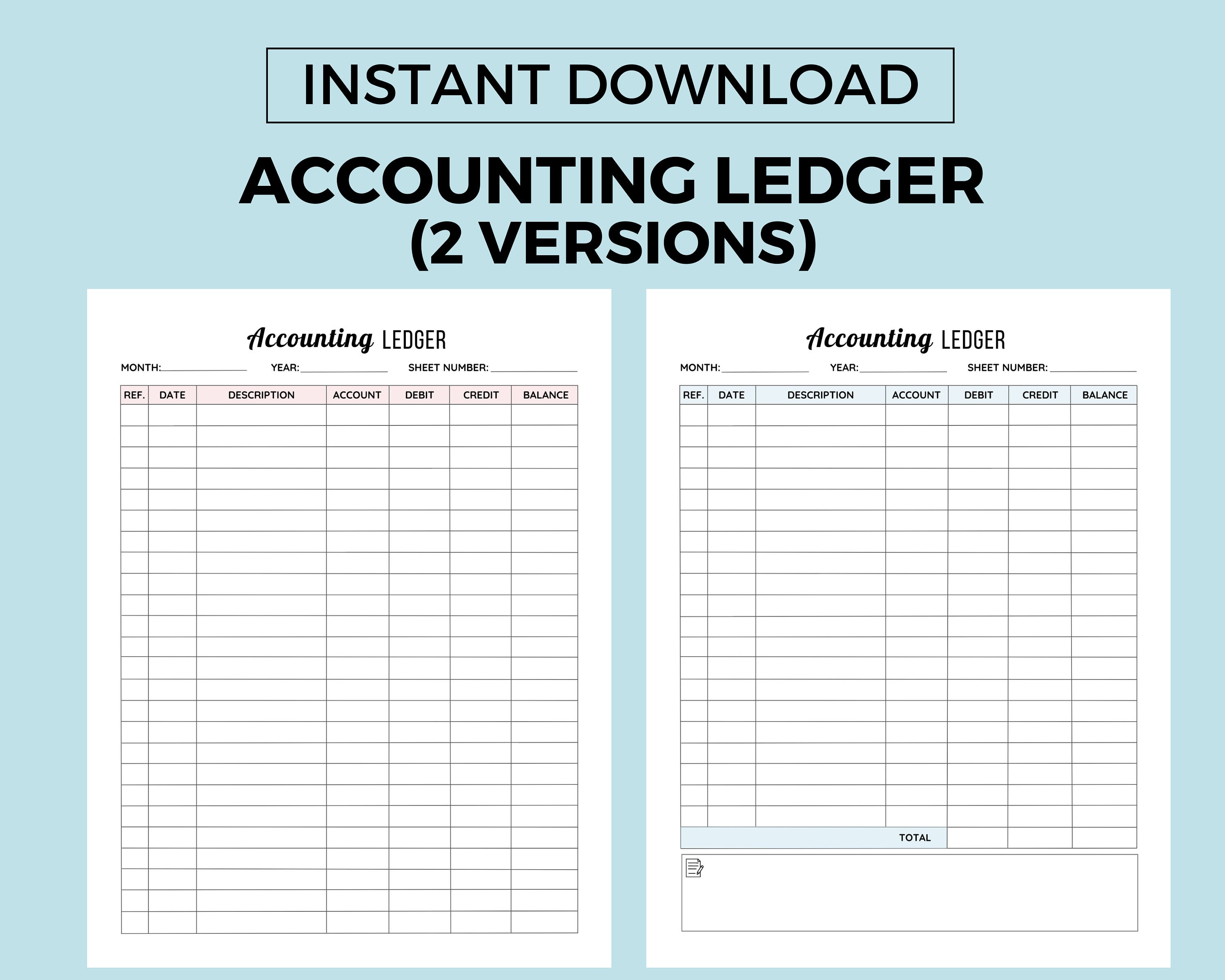 Accounting Ledger Printable Finance Planner Instant Download - Etsy