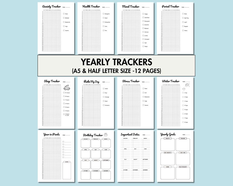 Yearly Tracker Bundle Printable Yearly Planner PDF Mental Health ...
