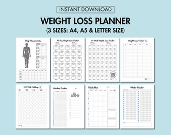 Weight Loss Tracker Printable Body Measurement Log Weight Management Planner Workout Tracker Printable Weekly Meal Planner Health Journal