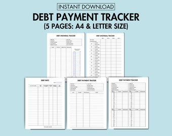 Debt Payment Tracker Printable Debt Info PDF Debt Tracker Debt Payoff Tracker, Budget Planner Debt Snowball Tracker PDF Financial Planner
