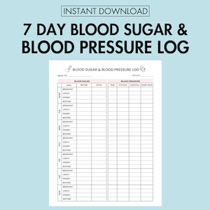 Bloedsuikerlogboek en bloeddruklogboek Afdrukbaar pdf-bestand bloedsuikermeter, afdrukbaar diabetesrecord bloedsuiker en bloeddruk volgen