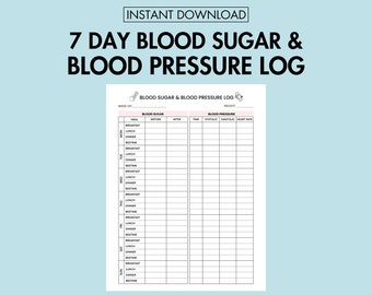 Blood Sugar Log and Blood Pressure Log Printable Blood Sugar Monitor PDF, Blood Sugar and Blood Pressure Tracking Printable Diabetes Record