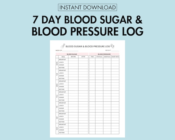 Blood Sugar Log and Blood Pressure Log Printable Blood Sugar Monitor PDF, Blood Sugar and Blood Pressure Tracking Printable Diabetes Record