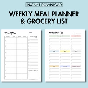 Planejador de refeições semanais Diário alimentar para impressão em PDF Planejamento de refeições e lista de compras Planejador de preparação de refeições Diário alimentar semanal para impressão Lista de compras