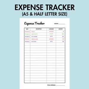Expense Tracker Printable Business Expense Log Spending Tracker, Bill Tracker Printable Debt Tracker Financial Planner PDF A5 Journal Page